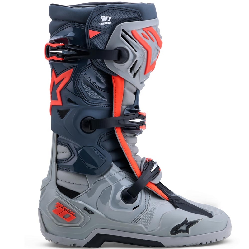 Buty motocyklowe Alpinestars Tech 10 Enduro w kolorze szaro-ciemnoszarym-fluo-czerwonym