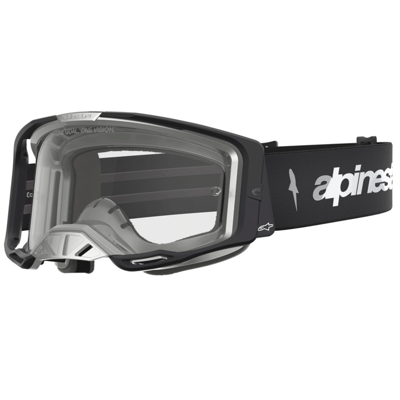 Gogle motocrossowe Alpinestars Vision 8 Amber czarno-srebrne z przezroczystym pleksiglasem