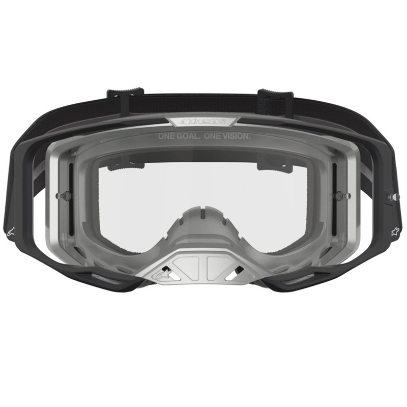 Gogle motocrossowe Alpinestars Vision 8 Amber czarno-srebrne z przezroczystym pleksiglasem