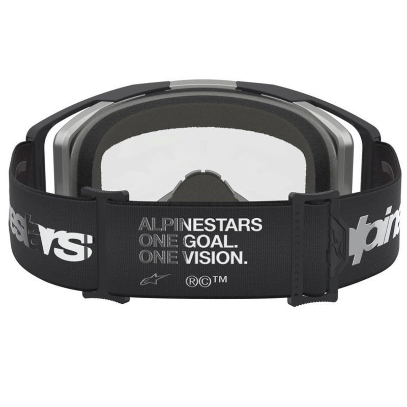 Gogle motocrossowe Alpinestars Vision 8 Amber czarno-srebrne z przezroczystym pleksiglasem