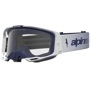 Gogle motocrossowe Alpinestars Vision 8 Amber niebiesko-białe z przezroczystym pleksiglasem
