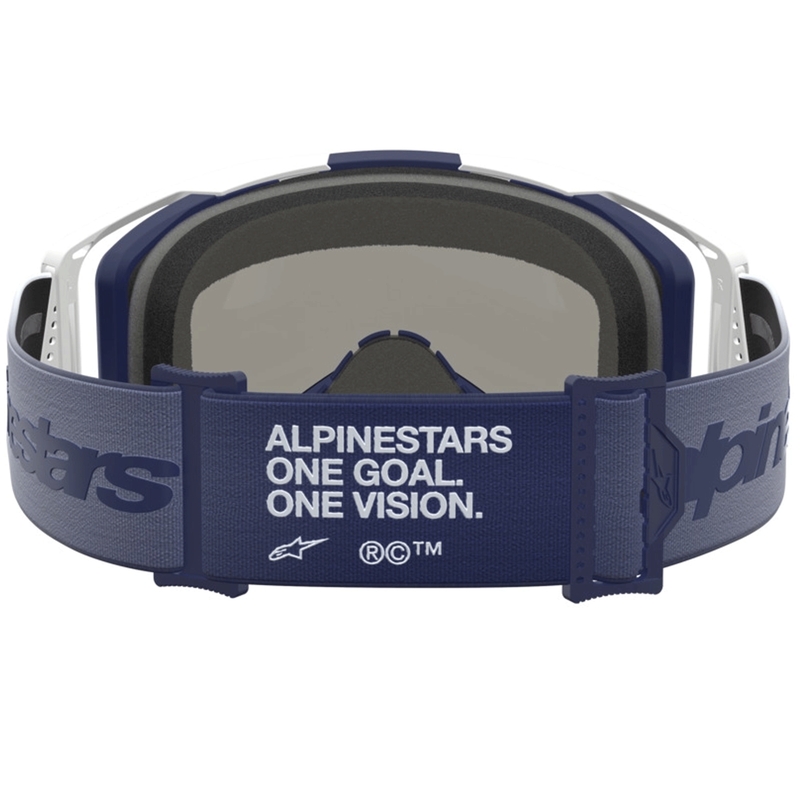 Gogle motocrossowe Alpinestars Vision 8 Amber niebiesko-białe z przezroczystym pleksiglasem