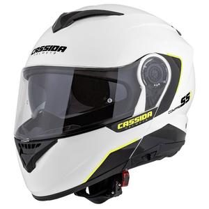 Szczękowy kask motocyklowy Cassida Compress 2.0 Refraction biało-czarno-fluo żółty