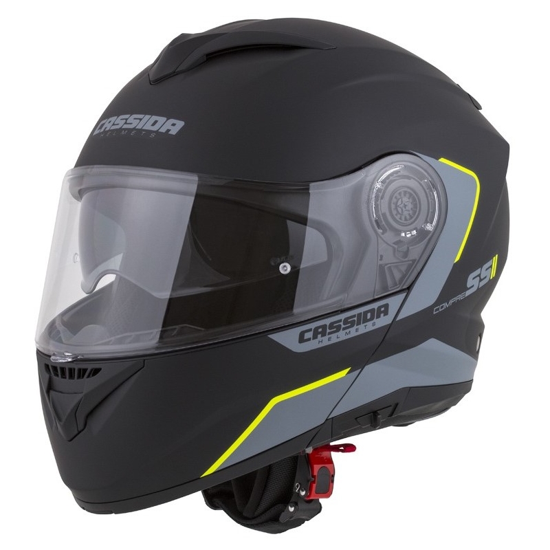 Szczękowy kask motocyklowy Cassida Compress 2.0 Refraction czarno-szaro-fluo żółty wyprzedaż
