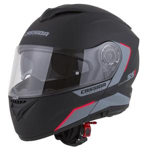 Szczękowy kask motocyklowy Cassida Compress 2.0 Refraction czarno-szaro-czerwony