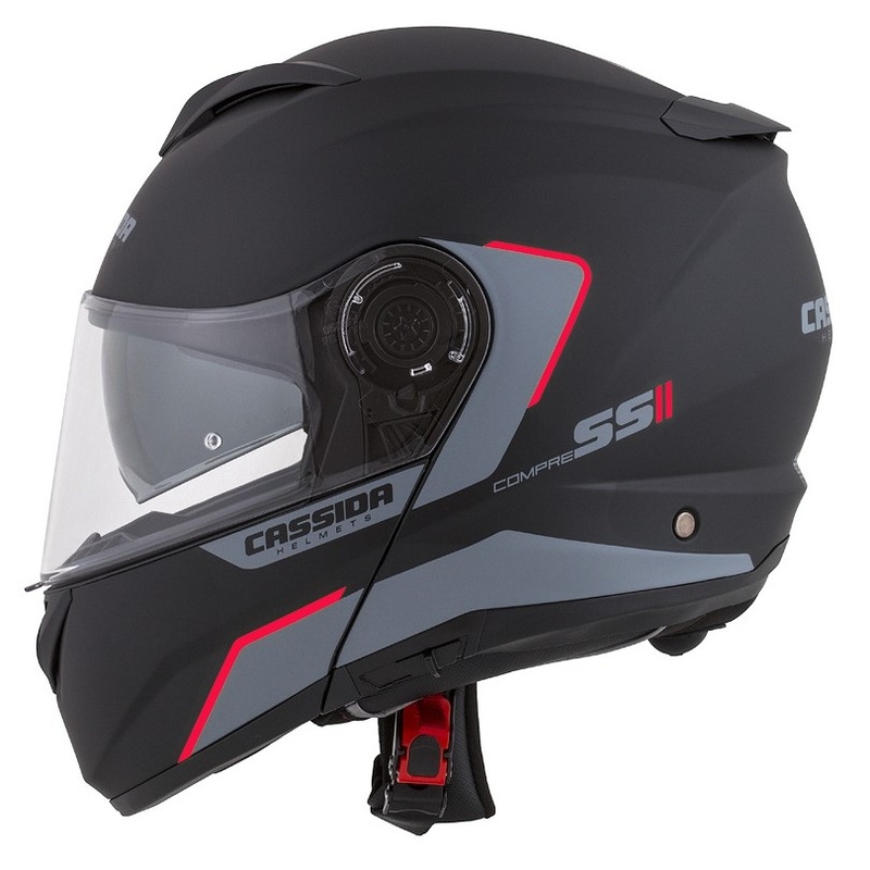 Szczękowy kask motocyklowy Cassida Compress 2.0 Refraction czarno-szaro-czerwony