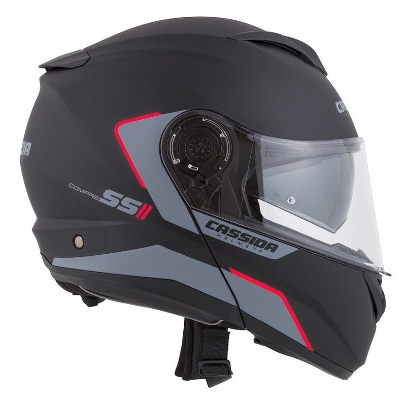 Szczękowy kask motocyklowy Cassida Compress 2.0 Refraction czarno-szaro-czerwony