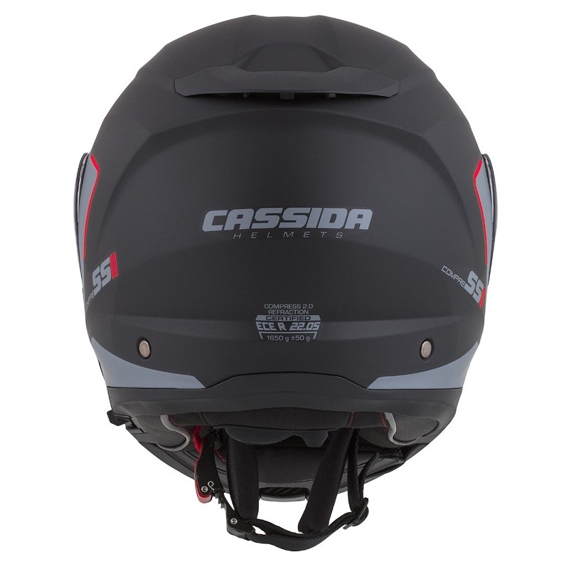 Szczękowy kask motocyklowy Cassida Compress 2.0 Refraction czarno-szaro-czerwony