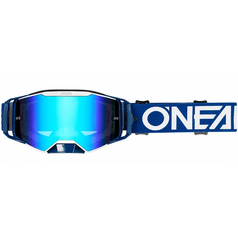 Okulary motocrossowe O'Neal B-55 Cram niebiesko-białe z lustrzanym niebieskim pleksiglasem