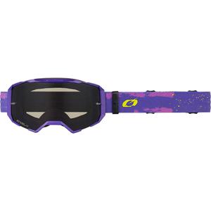 Okulary motocrossowe O'Neal B-22 Paint fioletowo-fluo żółty z szarym pleksiglasem