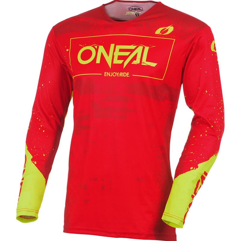 Koszulka motocrossowa O'Neal Mayhem Paint w kolorze czerwono-neonowo-żółtym