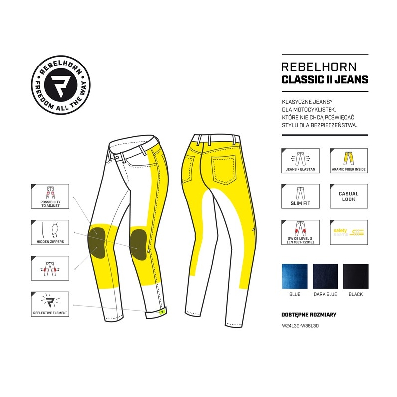 Damskie jeansy motocyklowe Rebelhorn Classic II niebieskie wyprzedaż