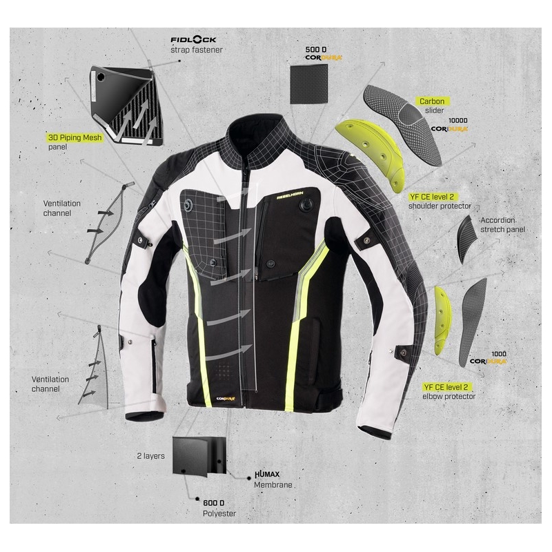 Kurtka motocyklowa Rebelhorn Borg czarno-szaro-fluo żółta