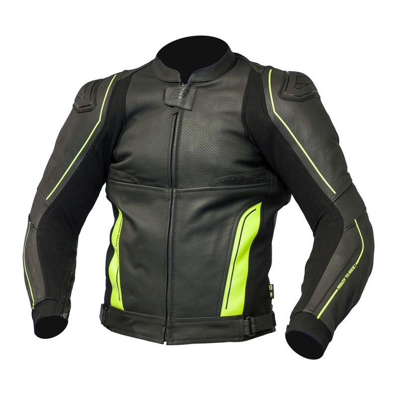 Skórzana kurtka motocyklowa Ozone Volt czarno-fluo żółta
