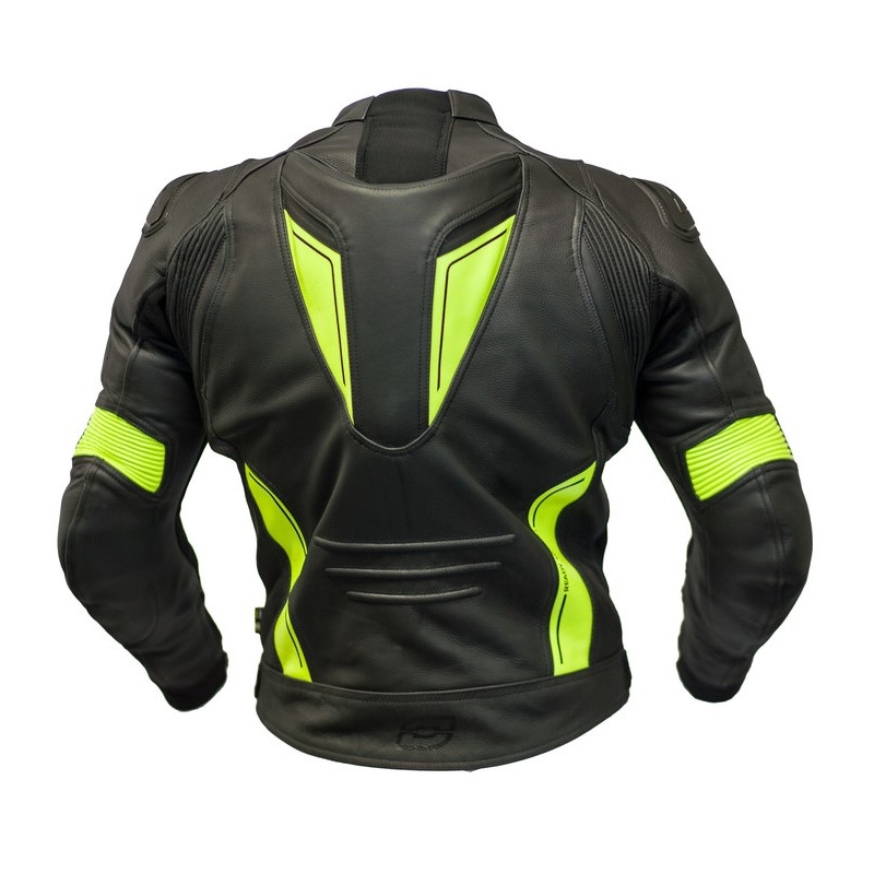 Skórzana kurtka motocyklowa Ozone Volt czarno-fluo żółta
