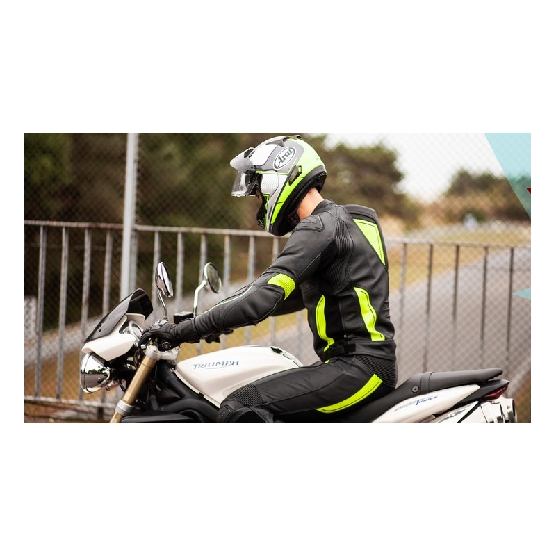 Skórzana kurtka motocyklowa Ozone Volt czarno-fluo żółta
