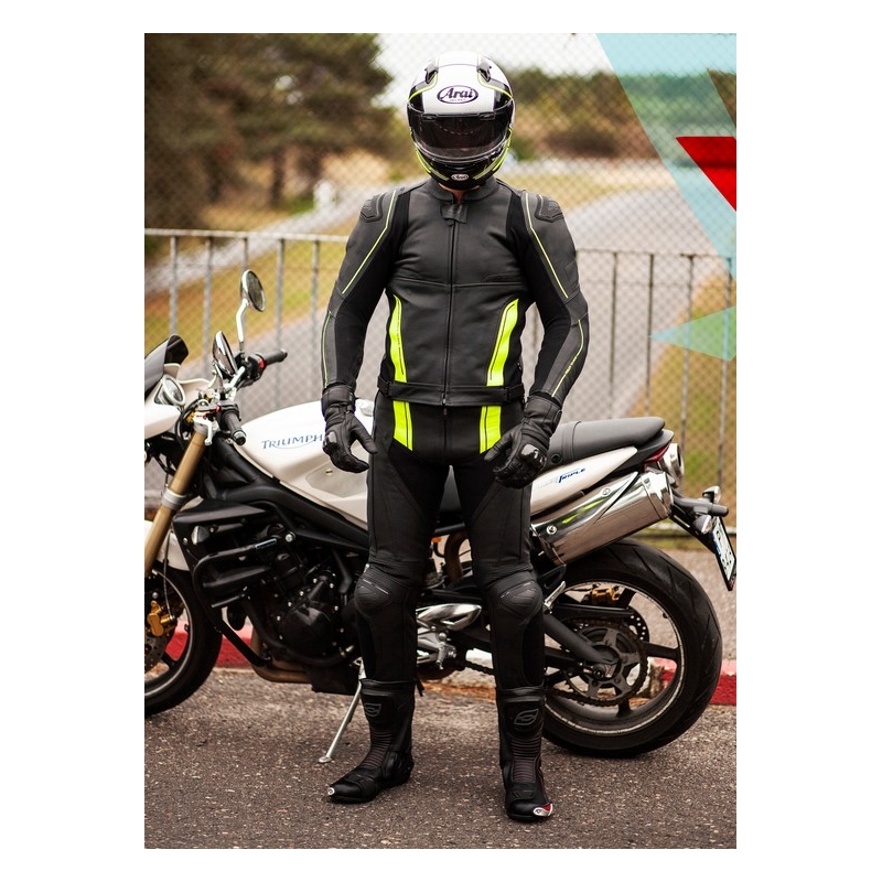 Skórzana kurtka motocyklowa Ozone Volt czarno-fluo żółta