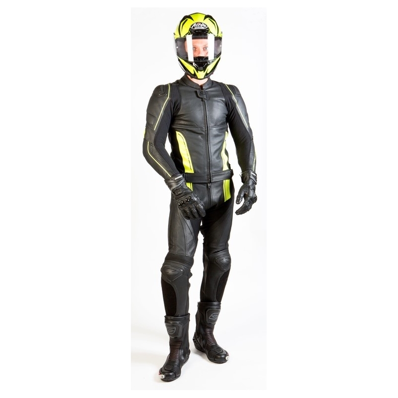 Skórzana kurtka motocyklowa Ozone Volt czarno-fluo żółta