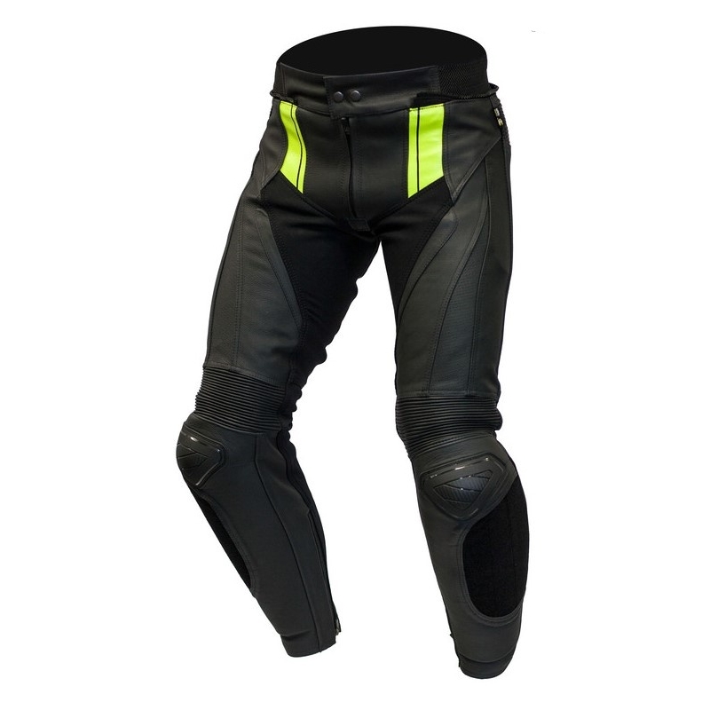 Skórzane spodnie motocyklowe Ozone Volt czarno-fluo żółte wyprzedaż