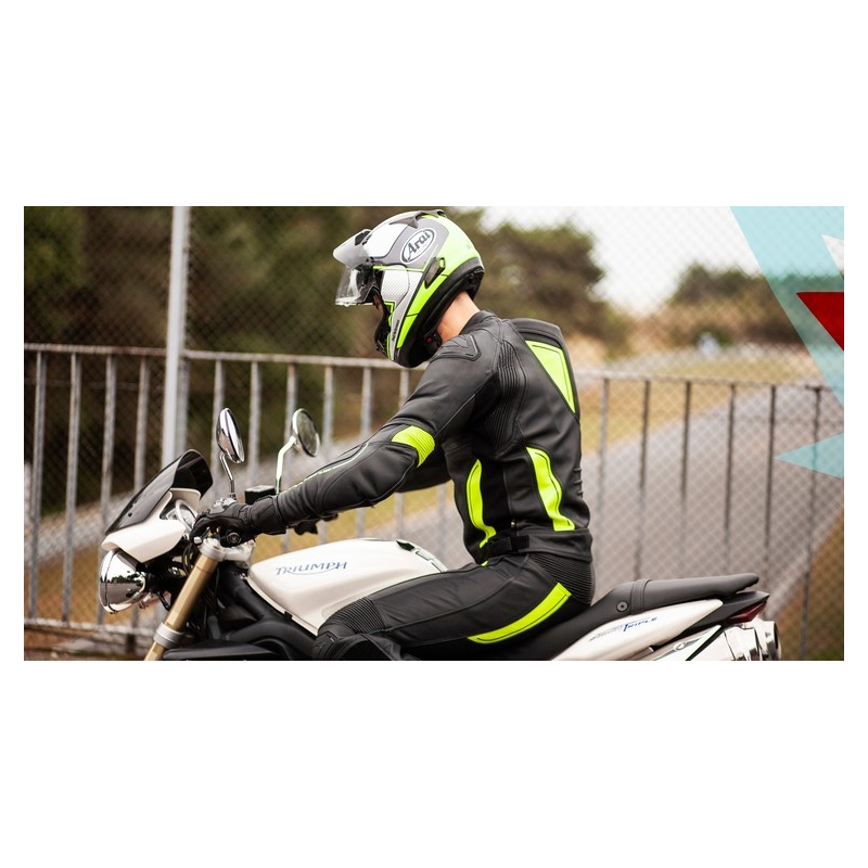 Skórzane spodnie motocyklowe Ozone Volt czarno-fluo żółte wyprzedaż