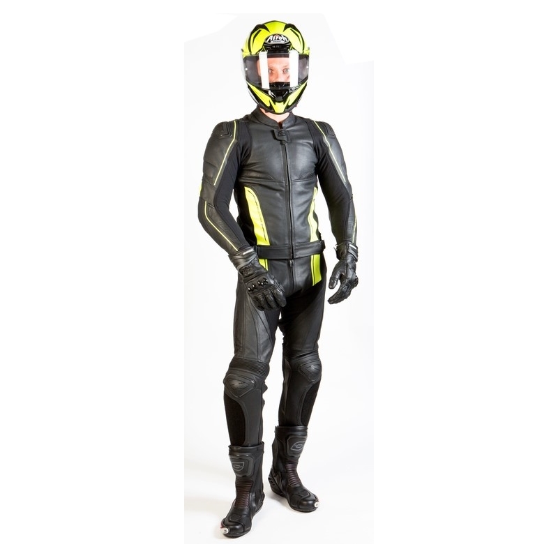 Skórzane spodnie motocyklowe Ozone Volt czarno-fluo żółte wyprzedaż