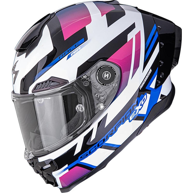 Kask motocyklowy integralny Scorpion EXO-RACE Air Carbon Fury biało-różowo-niebieski