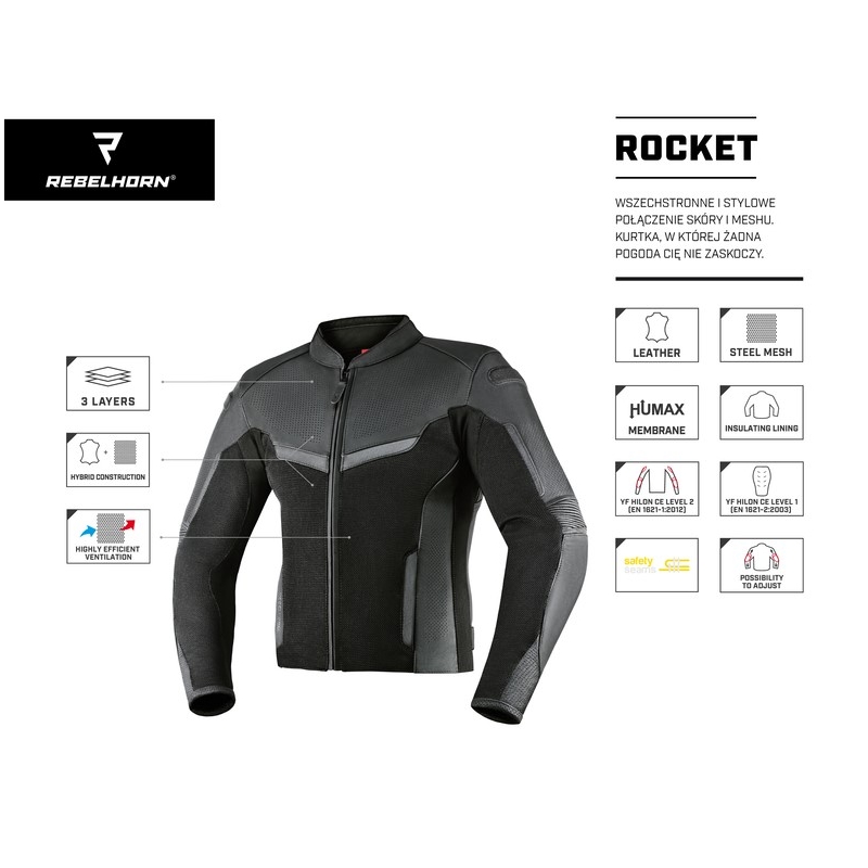 Skórzana kurtka motocyklowa Rebelhorn Rocket czarna wyprzedaż