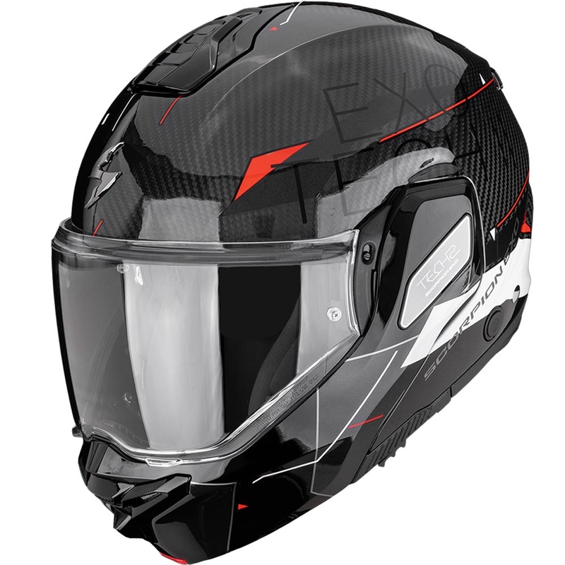 Kask motocyklowy typu flip-up Scorpion EXO-TECH II Carbon Viator czarno-biało-czerwony