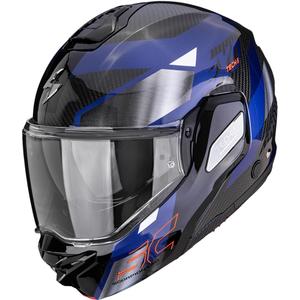 Kask motocyklowy typu flip-up Scorpion EXO-TECH II Carbon Drift czarno-srebrno-niebieski