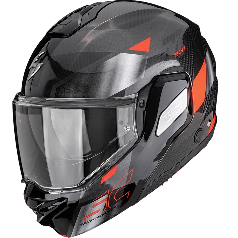 Kask motocyklowy typu flip-up Scorpion EXO-TECH II Carbon Drift czarno-srebrno-czerwony