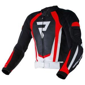 Skórzana kurtka motocyklowa Rebelhorn Piston II PRO czarno-biało-fluo czerwona wyprzedaż