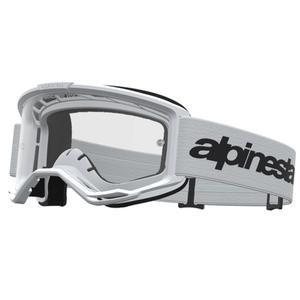 Okulary motocrossowe Alpinestars Vision 3 Wordmark biało-czarne z przezroczystym pleksiglasem