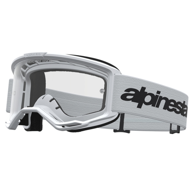 Okulary motocrossowe Alpinestars Vision 3 Wordmark biało-czarne z przezroczystym pleksiglasem