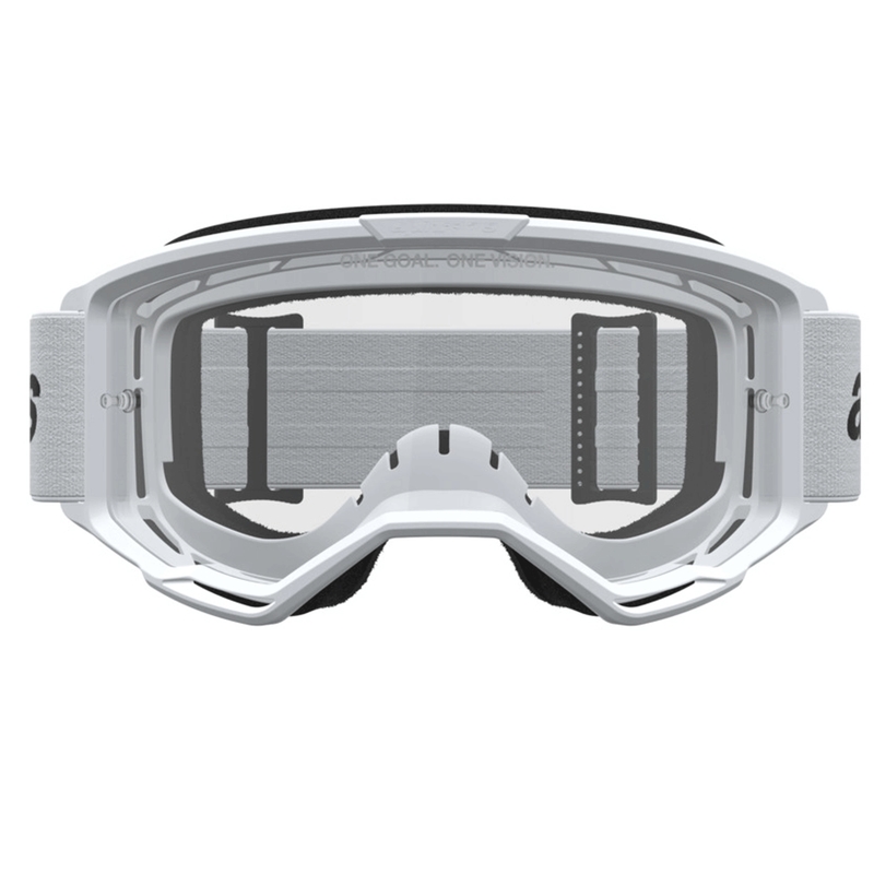 Okulary motocrossowe Alpinestars Vision 3 Wordmark biało-czarne z przezroczystym pleksiglasem