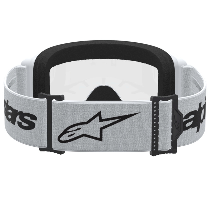 Okulary motocrossowe Alpinestars Vision 3 Wordmark biało-czarne z przezroczystym pleksiglasem