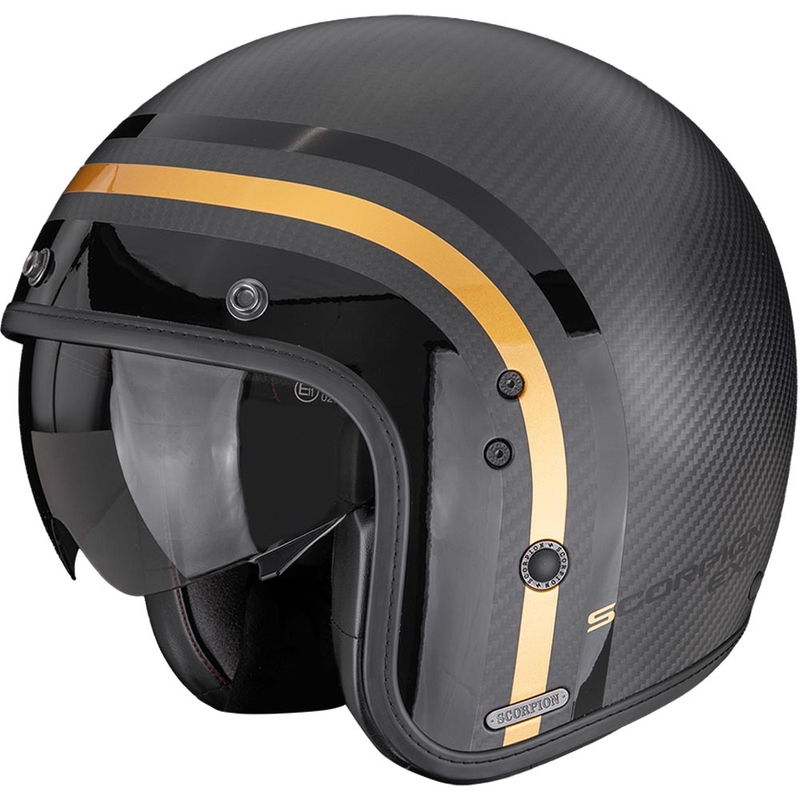 Kask motocyklowy otwarty Scorpion Belfast II Carbon Regal, matowy, czarno-złoty