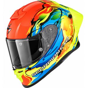 Kask motocyklowy integralny Scorpion EXO-R1 EVO II Air Thrust w kolorze czerwono-niebiesko-żółtym fluorescencyjnym
