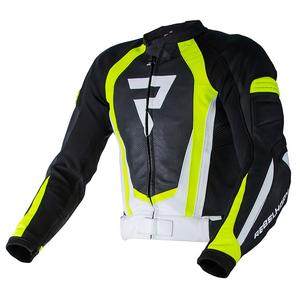 Skórzana kurtka motocyklowa Rebelhorn Piston II PRO czarno-biało-fluo żółta wyprzedaż