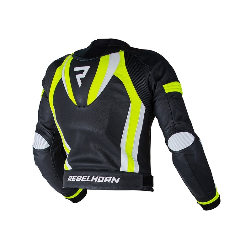 Skórzana kurtka motocyklowa Rebelhorn Piston II PRO czarno-biało-fluo żółta wyprzedaż