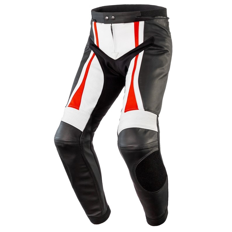 Skórzane spodnie motocyklowe Rebelhorn Piston II PRO czarno-biało-fluo czerwone wyprzedaż