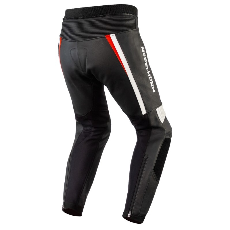 Skórzane spodnie motocyklowe Rebelhorn Piston II PRO czarno-biało-fluo czerwone wyprzedaż