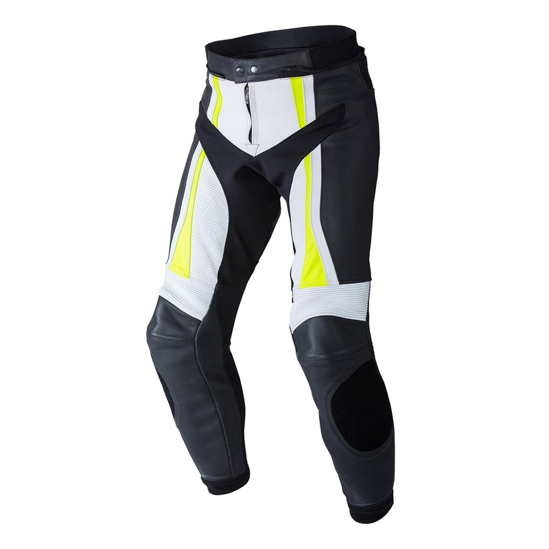 Skórzane spodnie motocyklowe Rebelhorn Piston II PRO czarno-biało-fluo żółte wyprzedaż