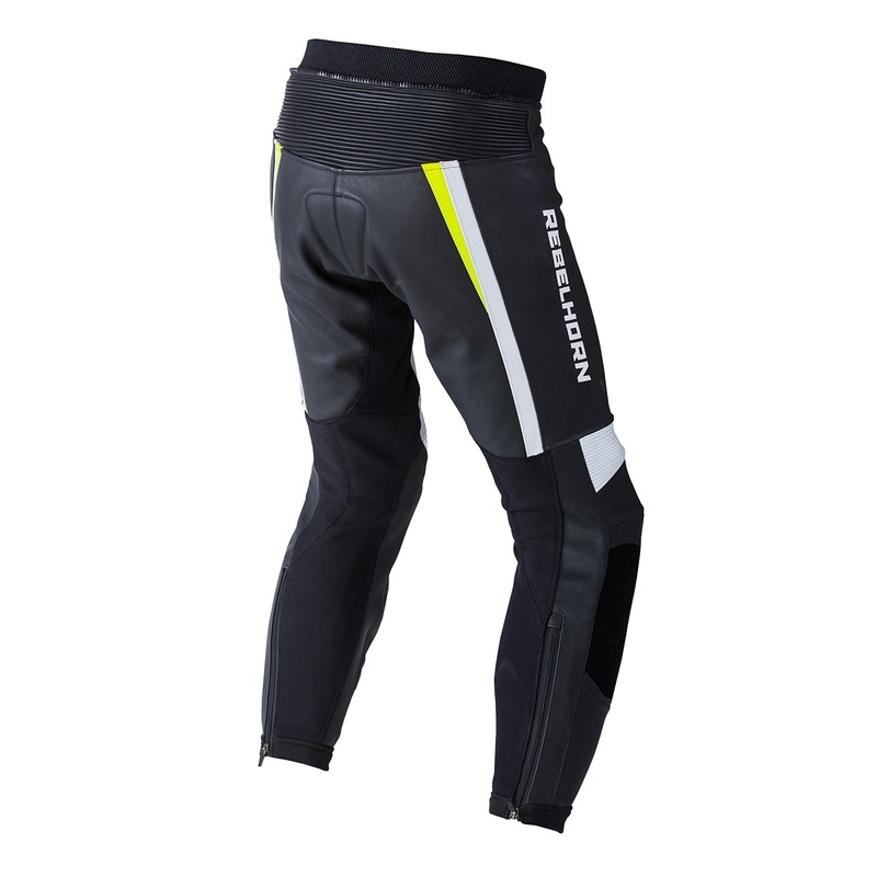 Skórzane spodnie motocyklowe Rebelhorn Piston II PRO czarno-biało-fluo żółte wyprzedaż