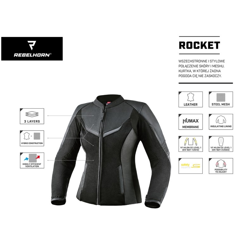 Damska skórzana kurtka motocyklowa Rebelhorn Rocket czarna wyprzedaż