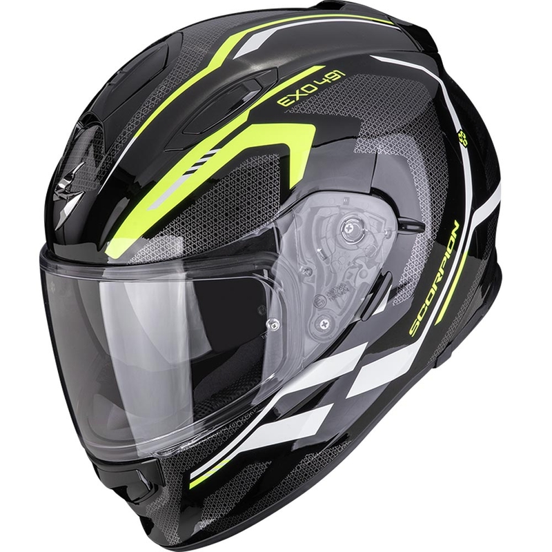 Kask motocyklowy integralny Scorpion EXO-491 KRYPTA czarno-fluo żółto-biały