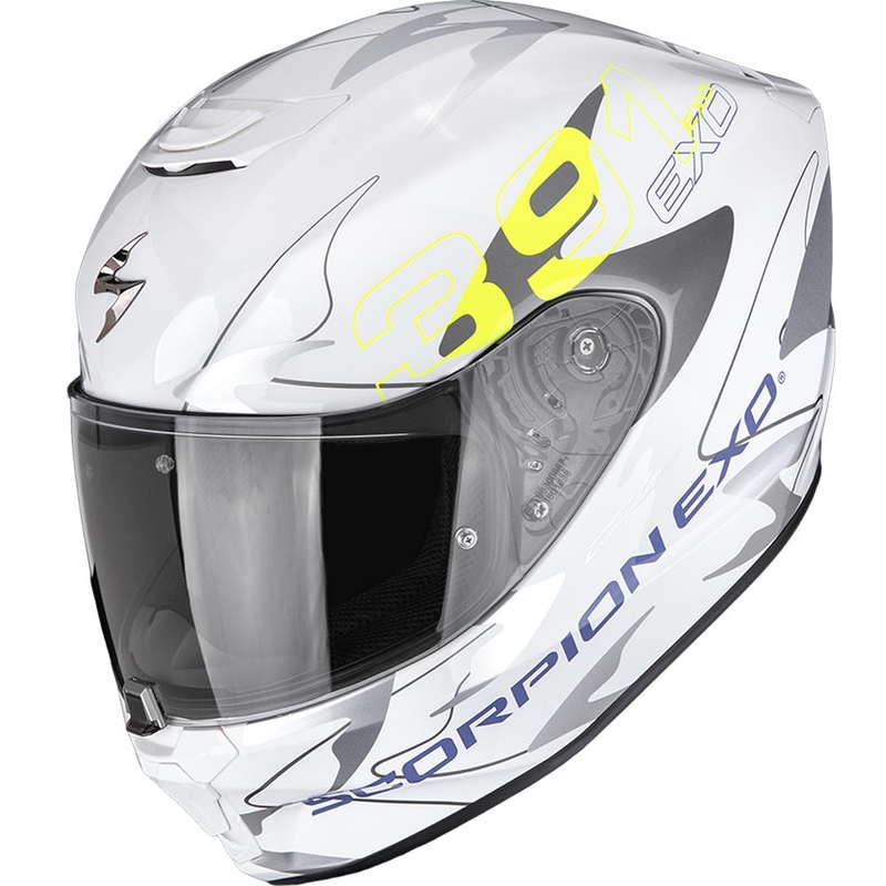 Kask motocyklowy integralny Scorpion EXO-391 Key w kolorze biało-srebrno-fluo-żółtym