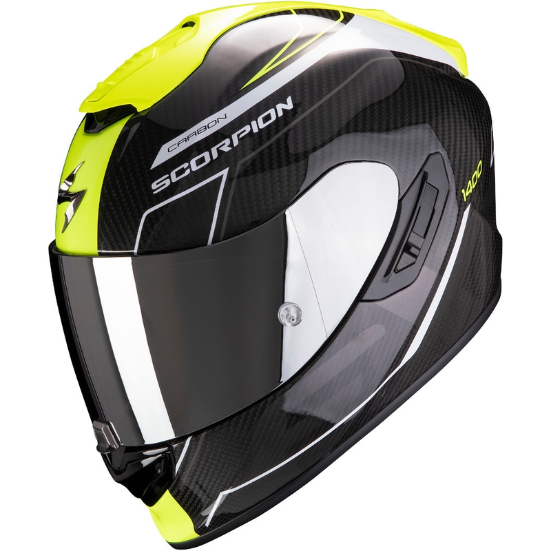 Integralny kask motocyklowy Scorpion EXO-1400 Carbon Air Beaux czarno-biało-fluo żółty