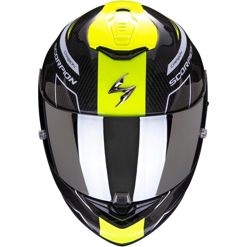 Integralny kask motocyklowy Scorpion EXO-1400 Carbon Air Beaux czarno-biało-fluo żółty