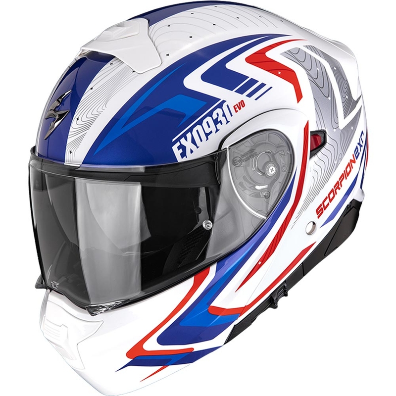 Kask motocyklowy typu flip-up Scorpion EXO-930 EVO Alpha biało-czerwono-niebieski