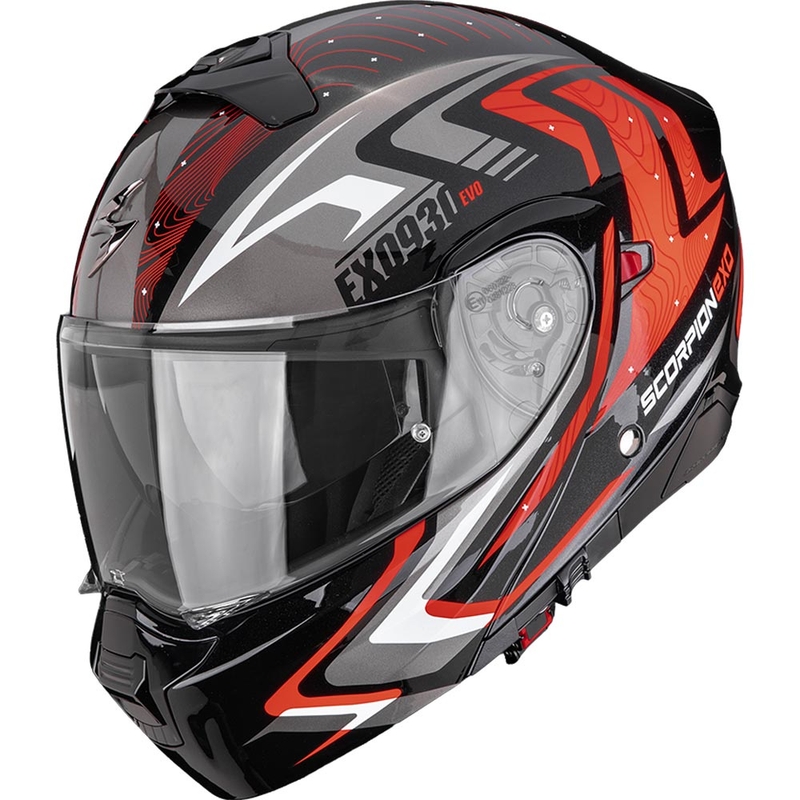 Kask motocyklowy typu flip-up Scorpion EXO-930 EVO Alpha czarno-srebrno-czerwony